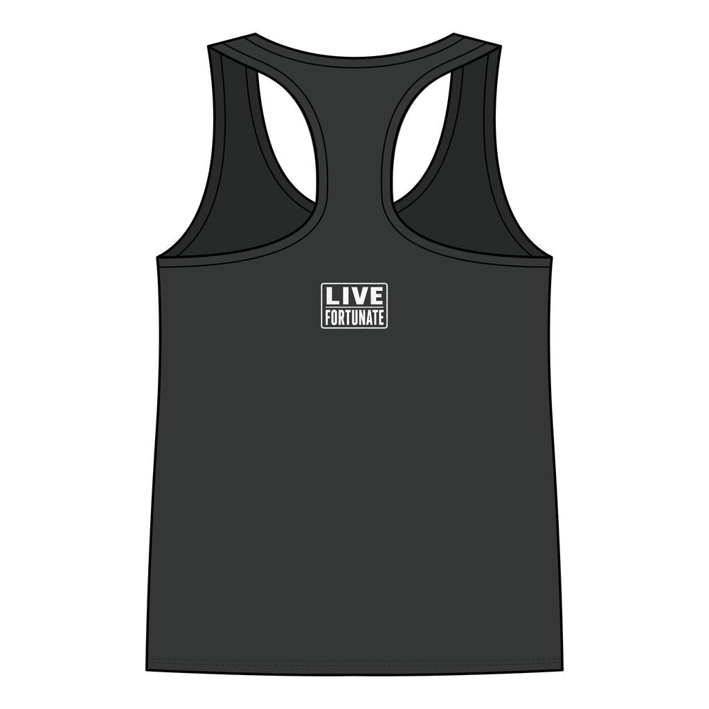 Fortunate Women’s Racerback Tank – Gold Wordmark