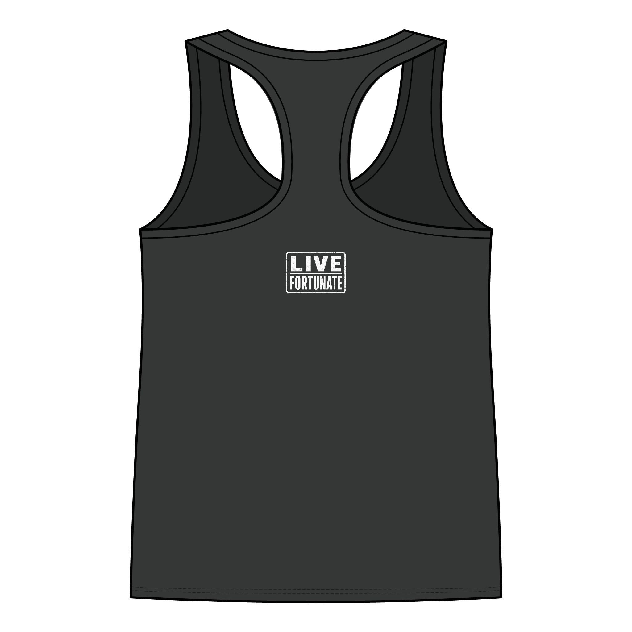 Fortunate Women’s Racerback Tank – Gold Wordmark