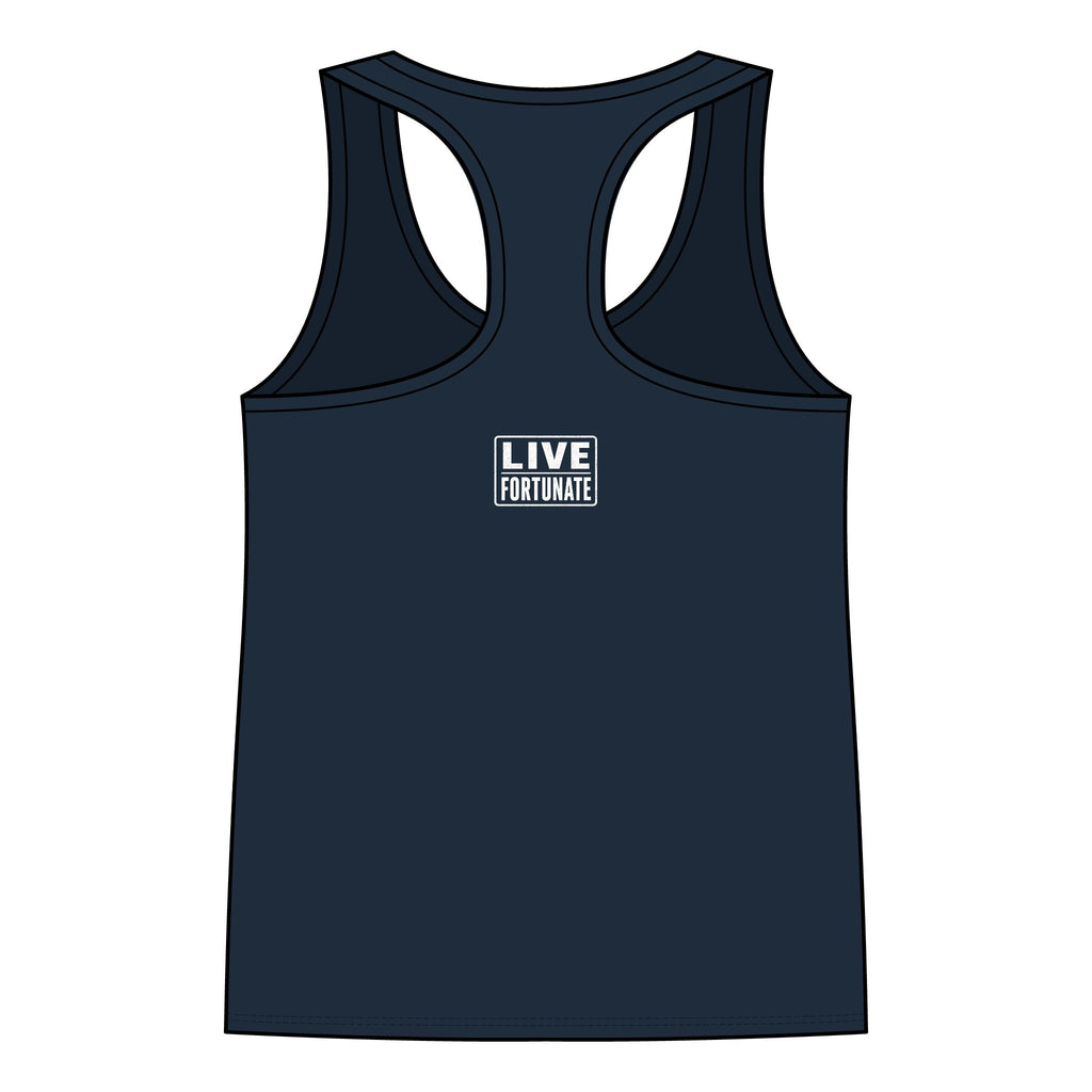 Fortunate Women’s Racerback Tank – Gold Wordmark