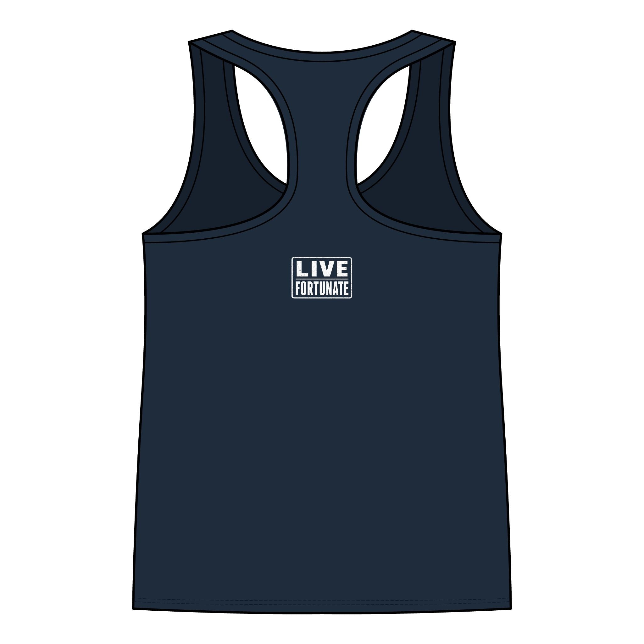 Fortunate Women’s Racerback Tank – Gold Wordmark