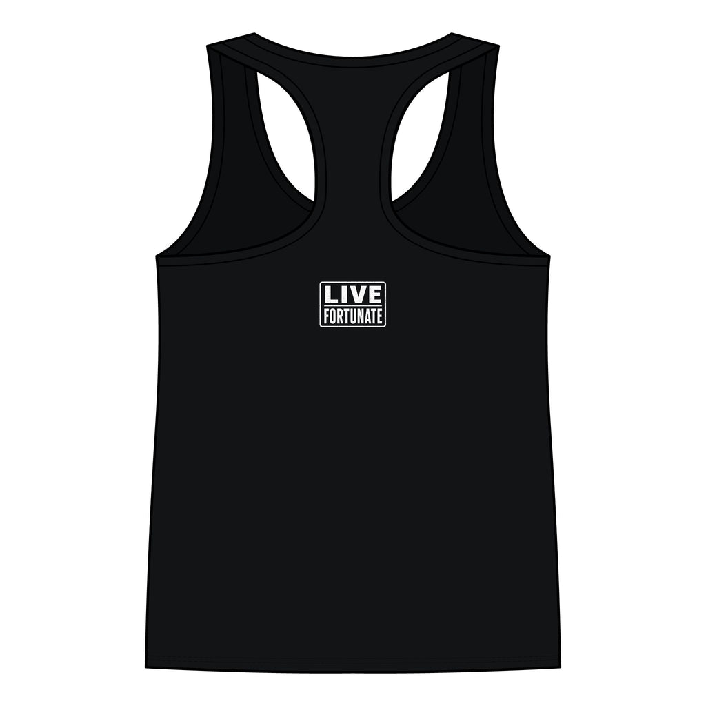 Fortunate Women’s Racerback Tank – Gold Wordmark