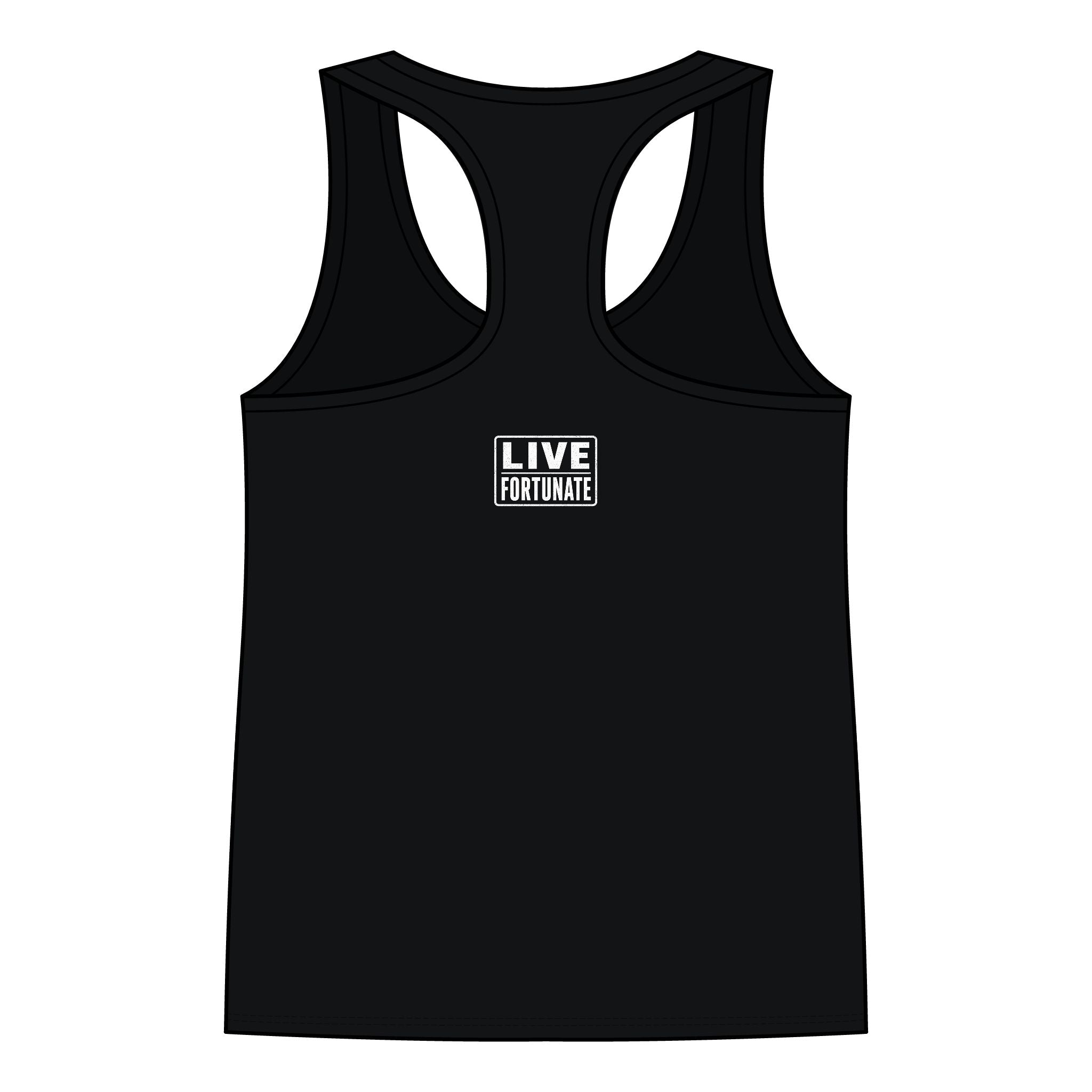 Fortunate Women’s Racerback Tank – Gold Wordmark
