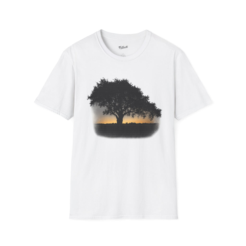 Tree of Clues Sunset T-Shirt — Silhouette Nature Graphic Tee