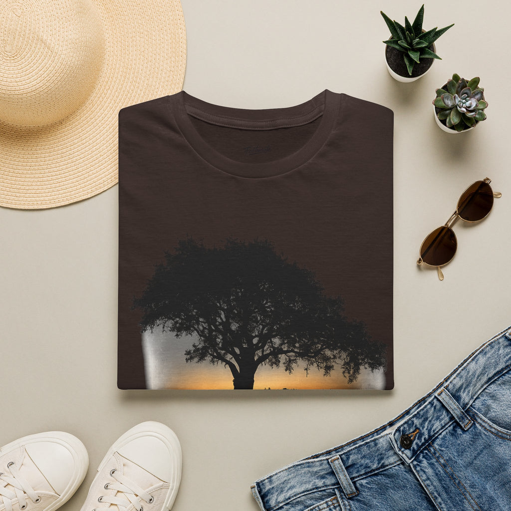 Tree of Clues Sunset T-Shirt — Silhouette Nature Graphic Tee