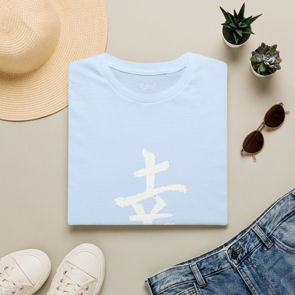 Minimal White T‑Shirt with Subtle Kanji Design — Lightweight Casual Tee