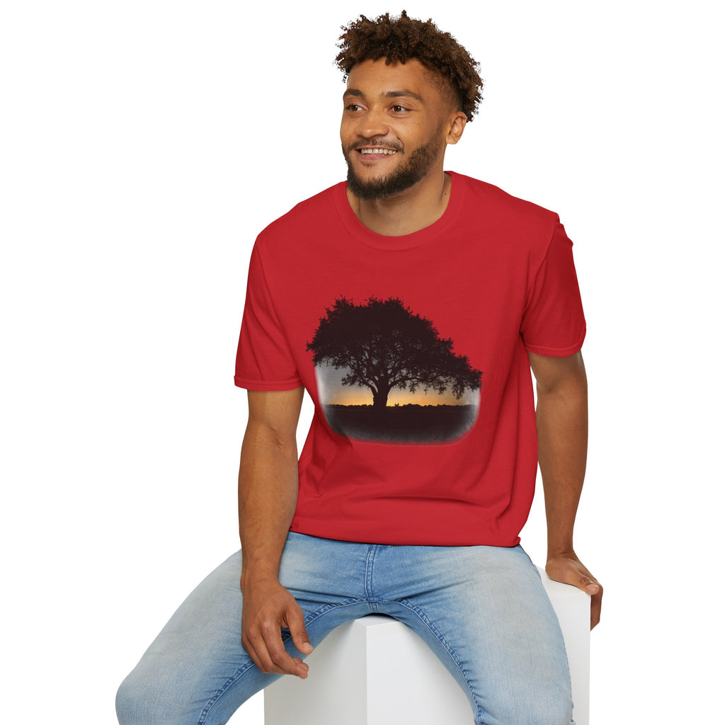 Tree of Clues Sunset T-Shirt — Silhouette Nature Graphic Tee