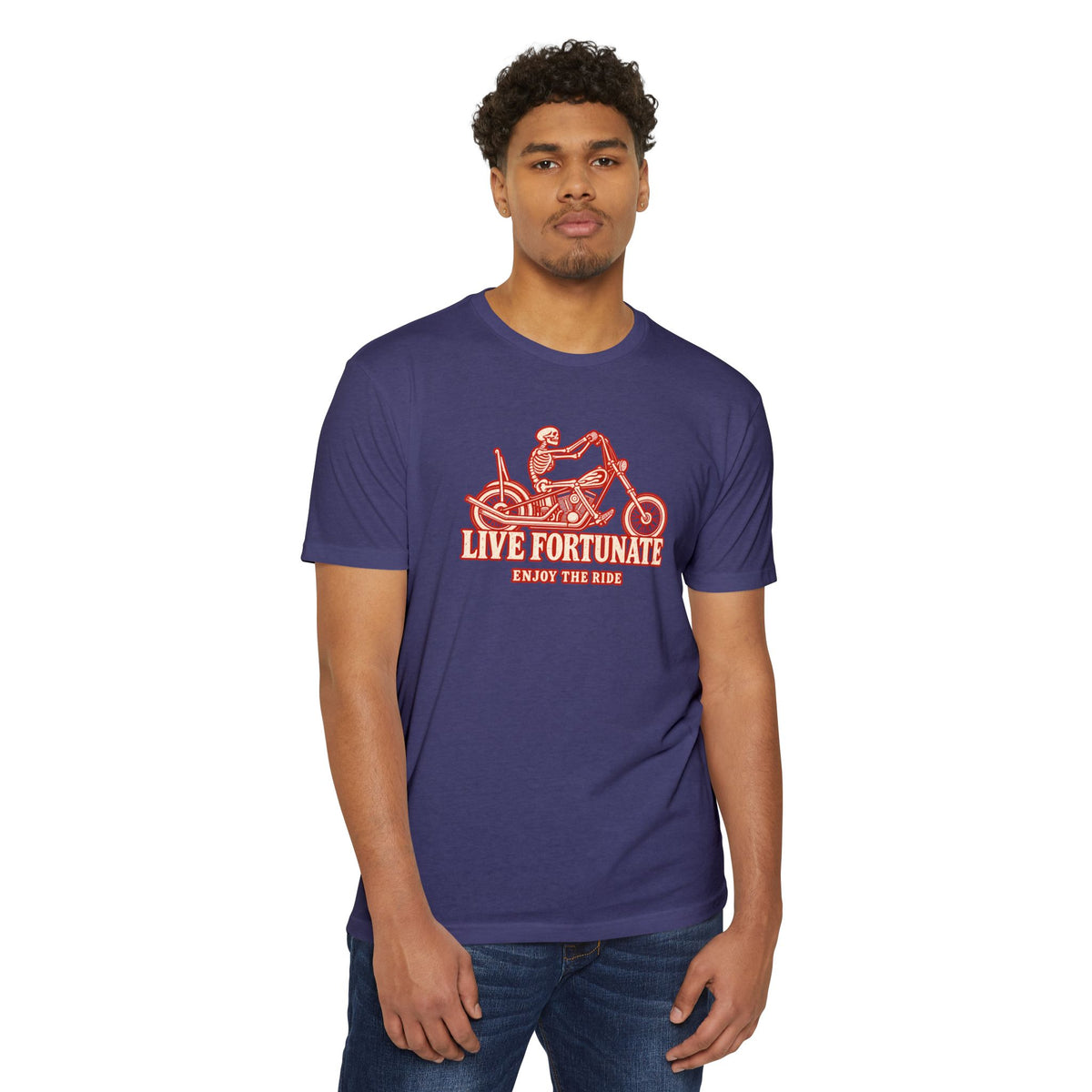 Live Fortunate Enjoy the Ride Skeleton Motorcycle Tee