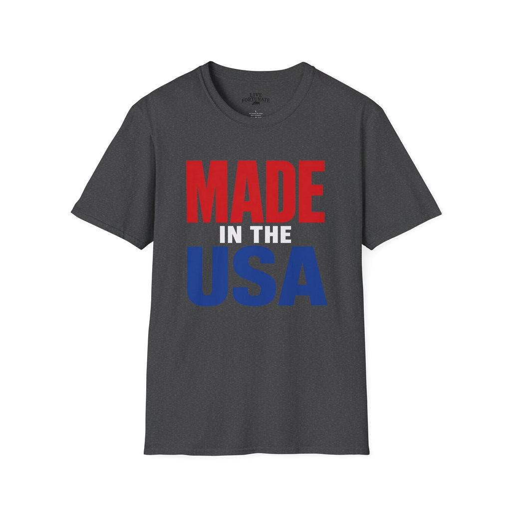 Made in USA T-Shirt — Patriotic Red & Blue Graphic Tee