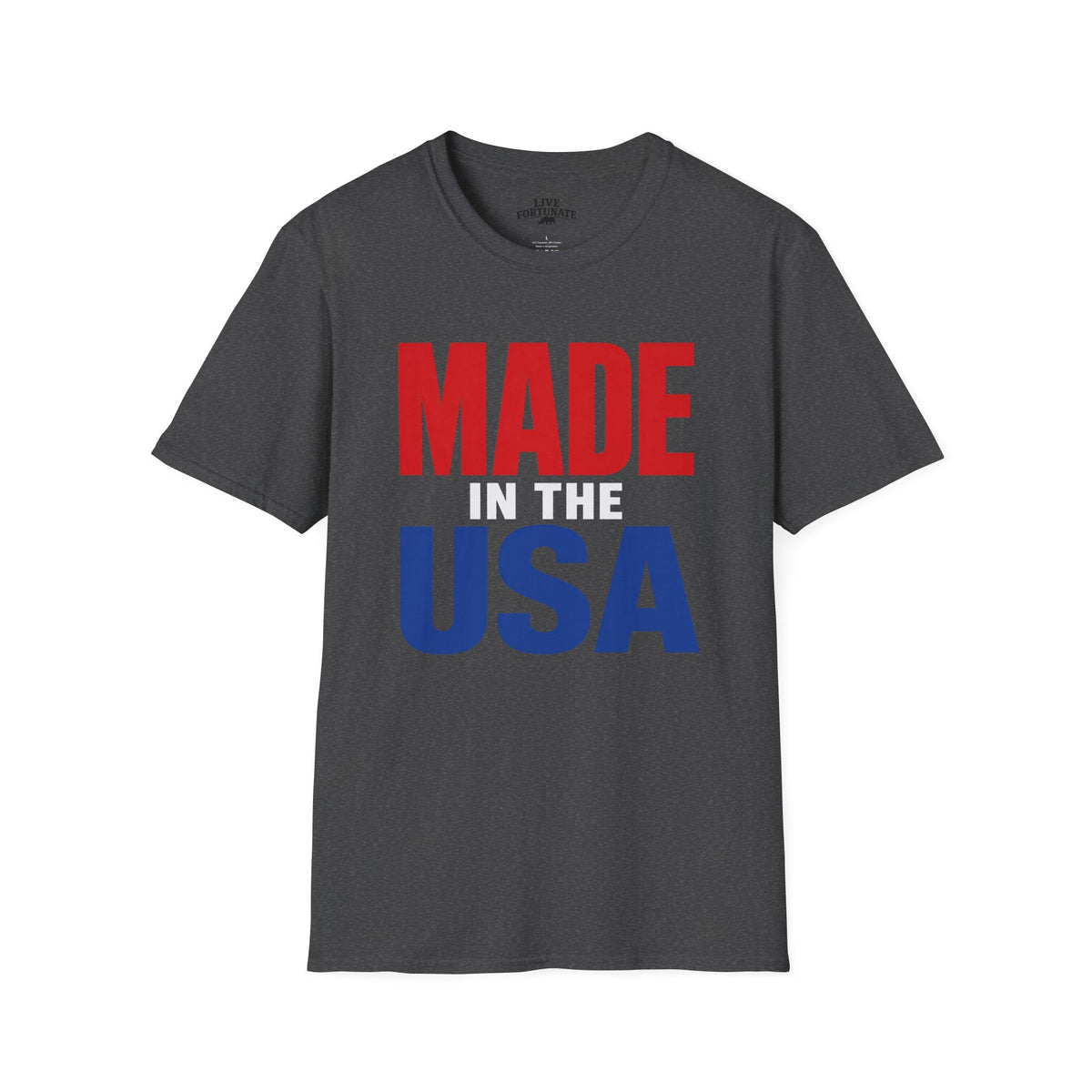 Made in USA T-Shirt — Patriotic Red & Blue Graphic Tee