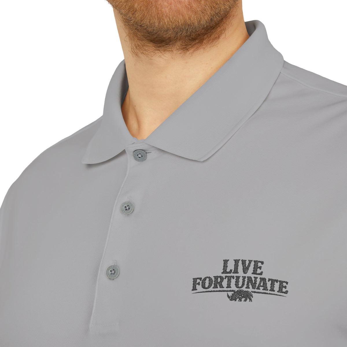 Live Fortunate Men’s Adidas Performance Polo – Embroidered Rhino Logo