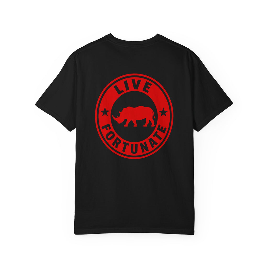 Live Fortunate Rhino T-Shirt — Red Rhino Logo Tee