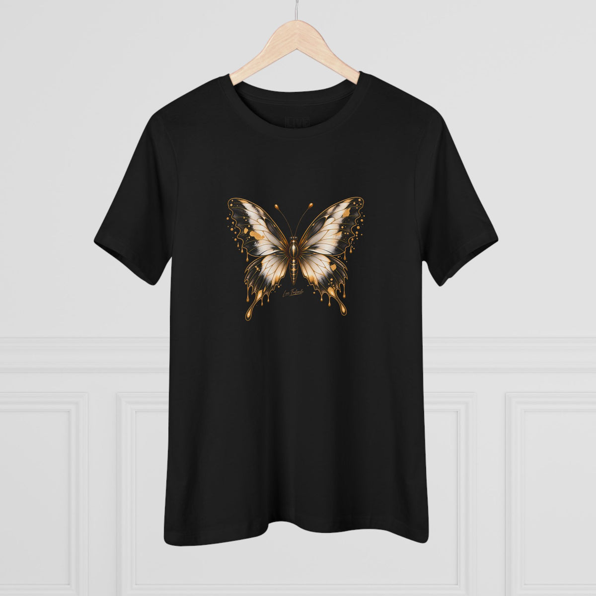 Butterfly Graphic Tee — Black/Antique White/Gold butterfly