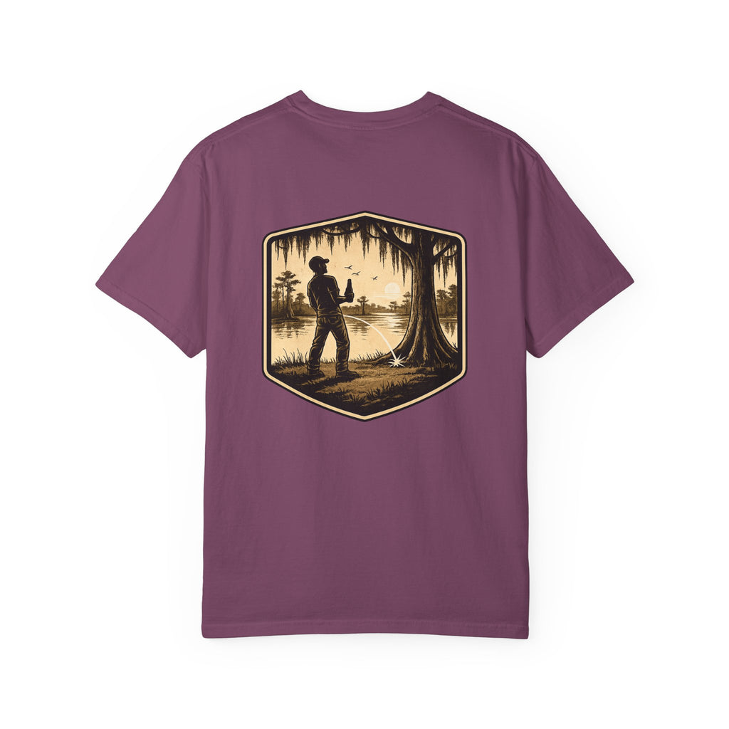 Fishing Lake Scene T-Shirt — Vintage Angler Silhouette Tee
