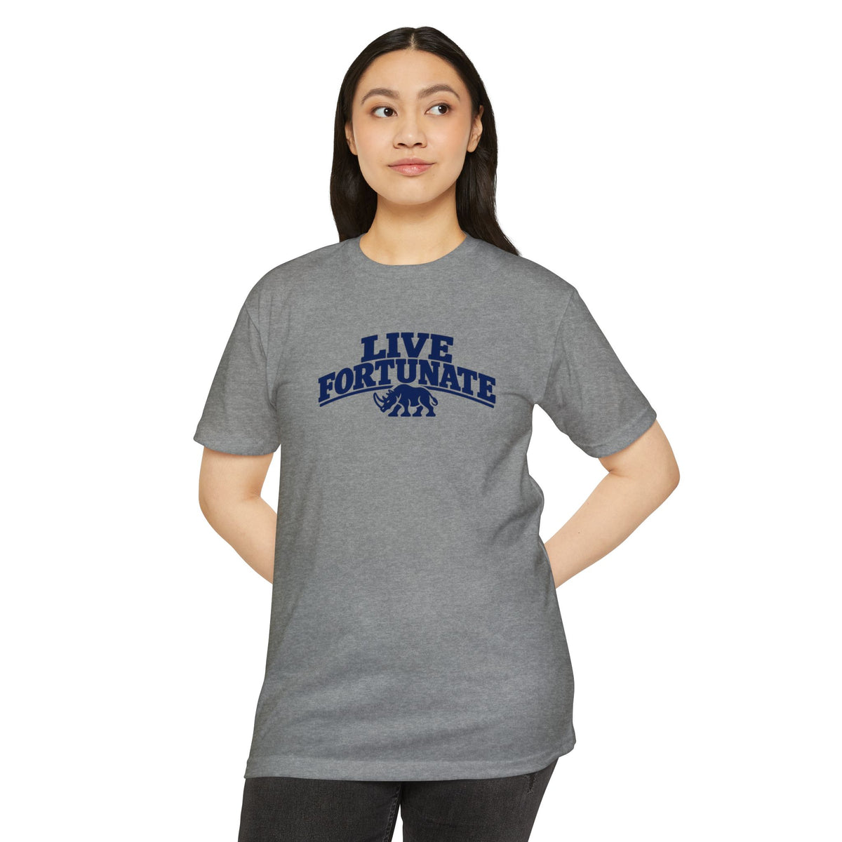 Live Fortunate Rhino Collegiate Tee | Premium Everyday T-Shirt