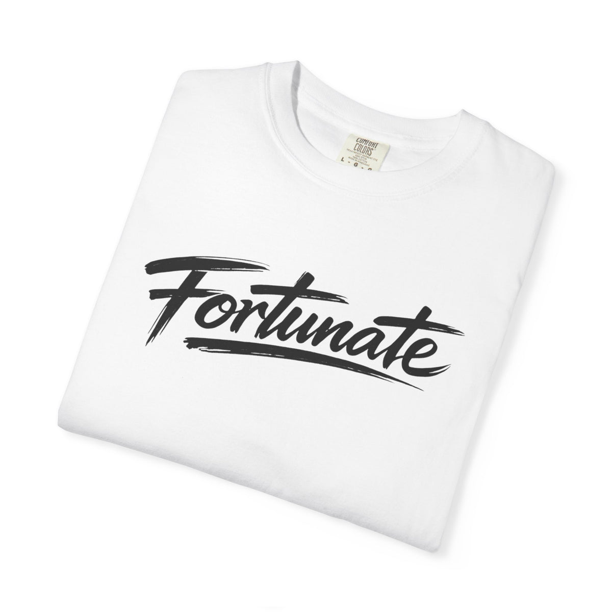 Fortunate Script T-Shirt — Casual Graphic Tee with 'Fortunate' Handwritten Logo