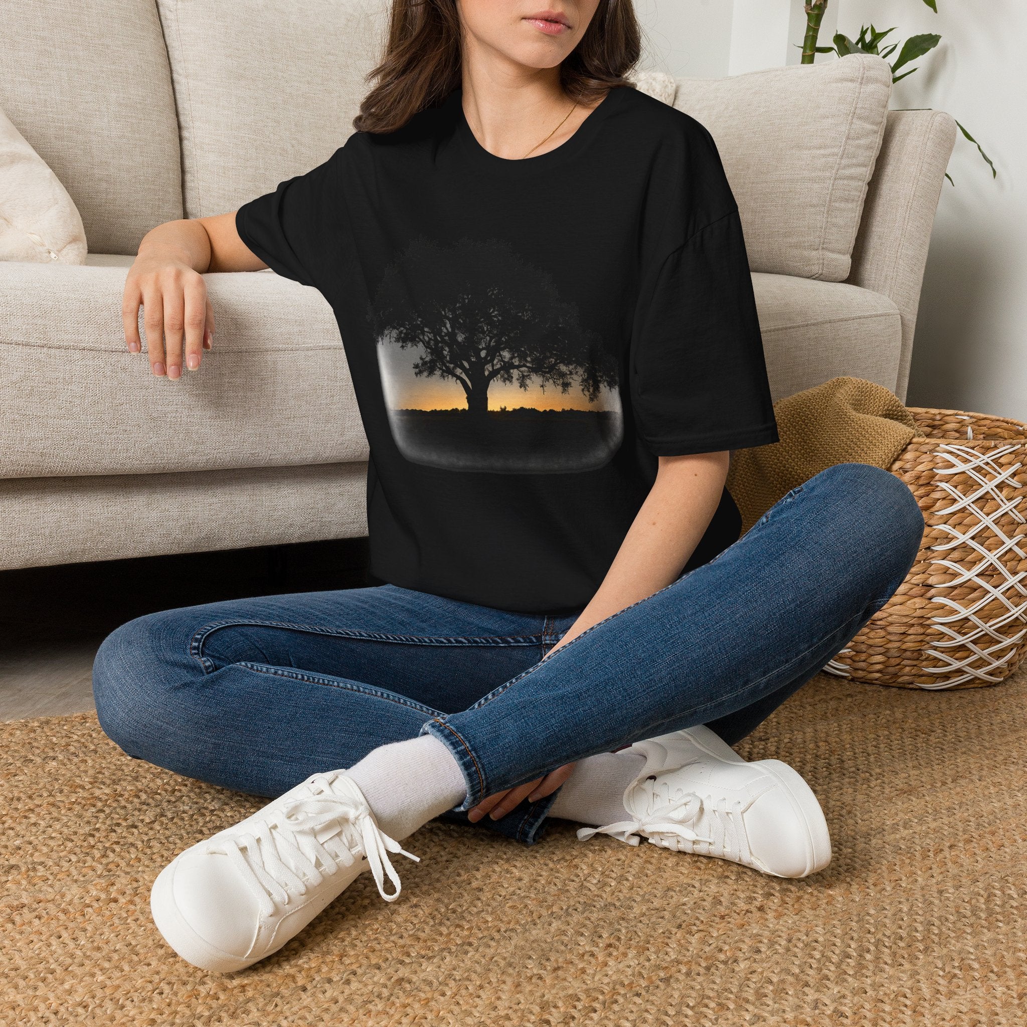 Tree of Clues Sunset T-Shirt — Silhouette Nature Graphic Tee