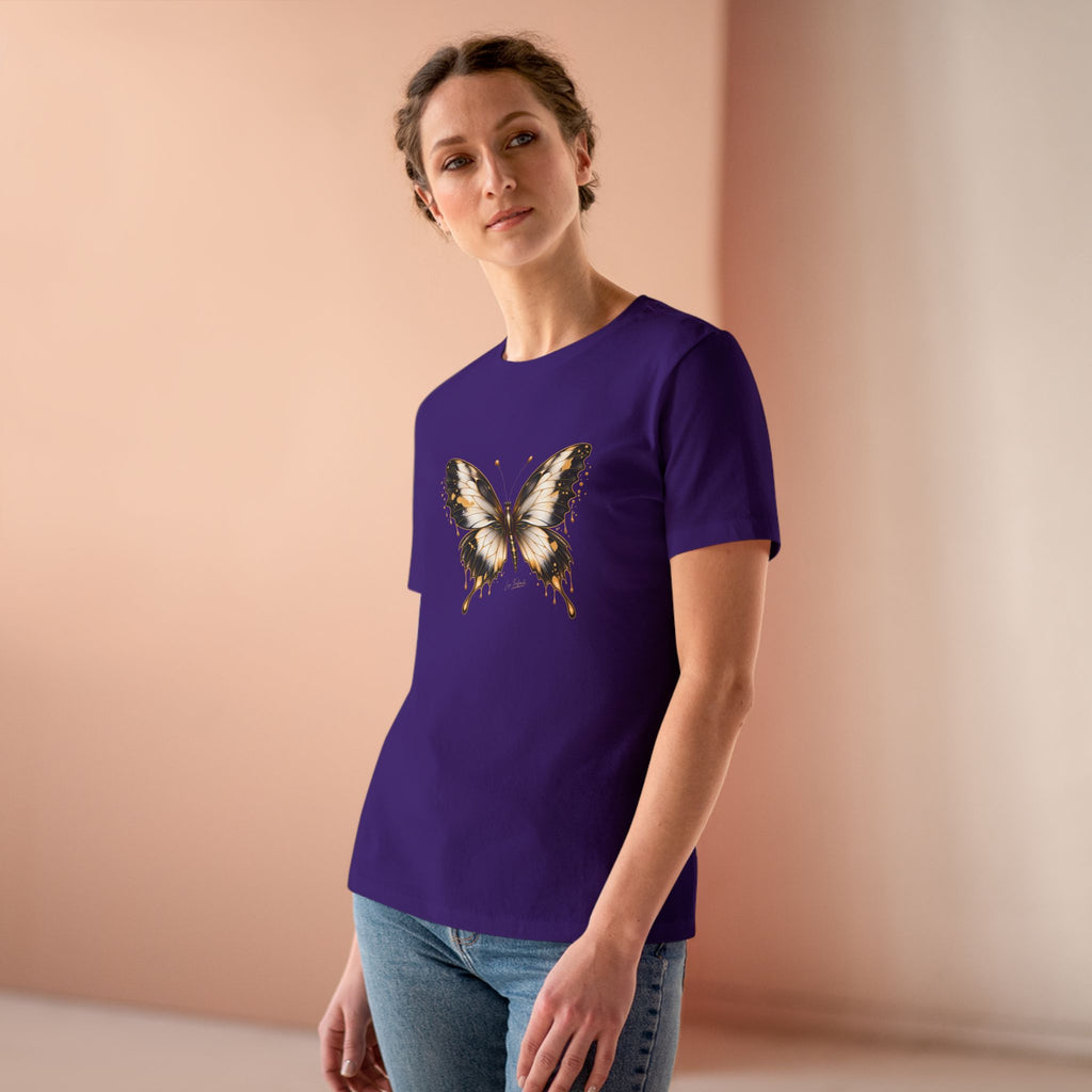 Butterfly Graphic Tee — Black/Antique White/Gold butterfly