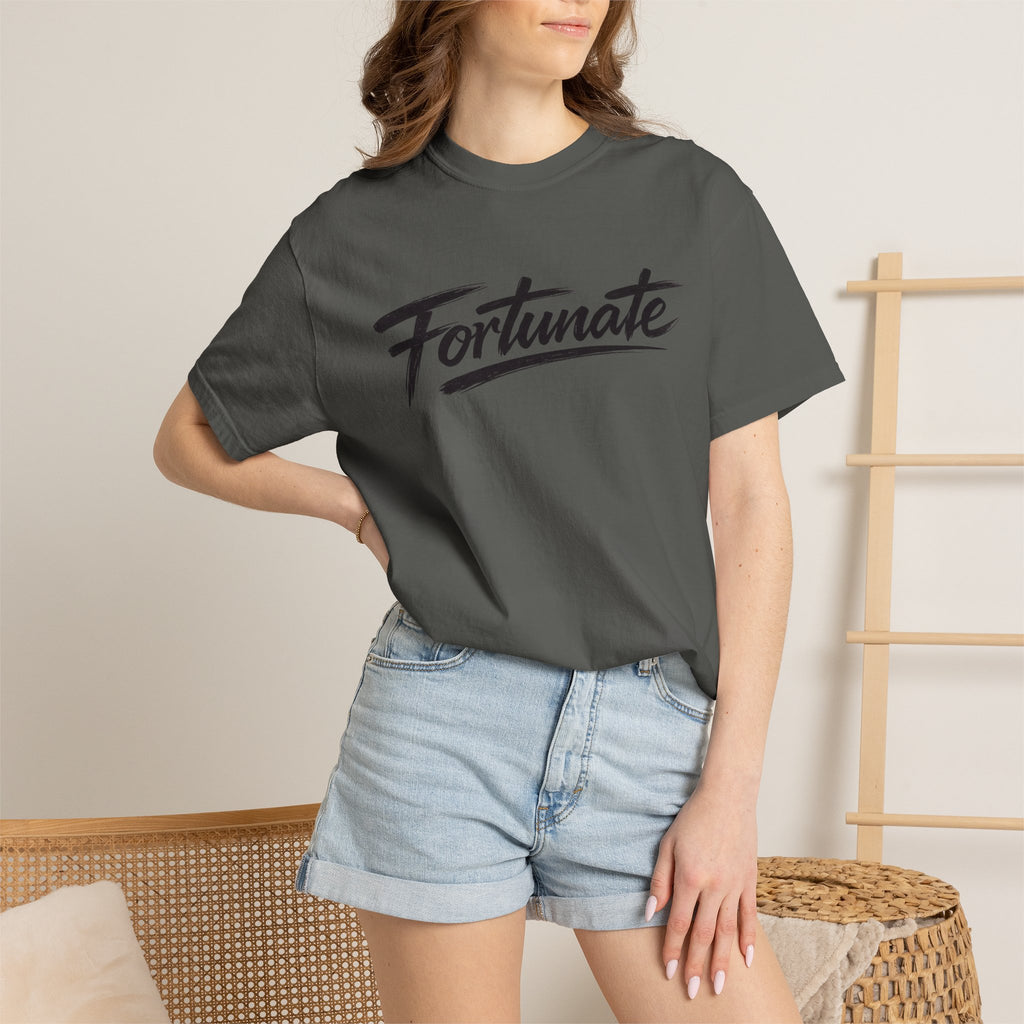 Fortunate Script T-Shirt — Casual Graphic Tee with 'Fortunate' Handwritten Logo
