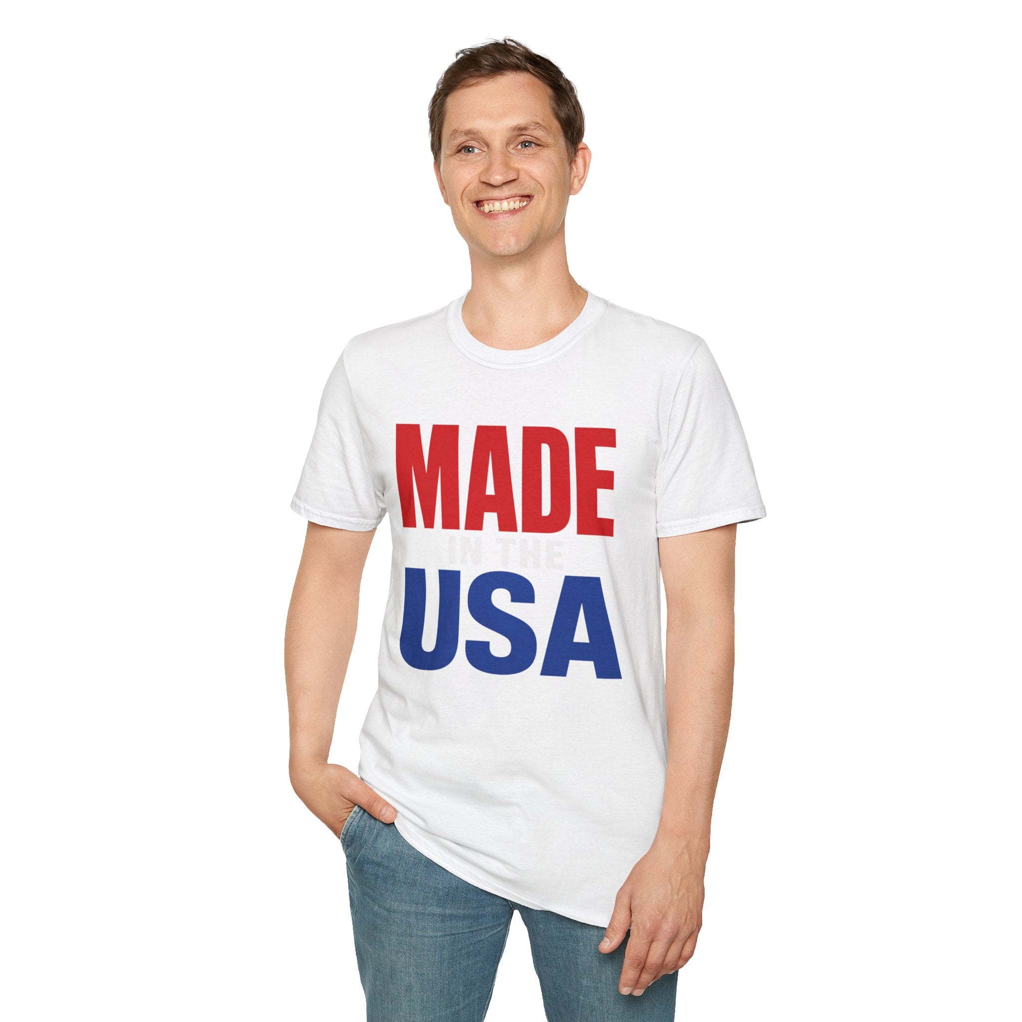 Made in USA T-Shirt — Patriotic Red & Blue Graphic Tee